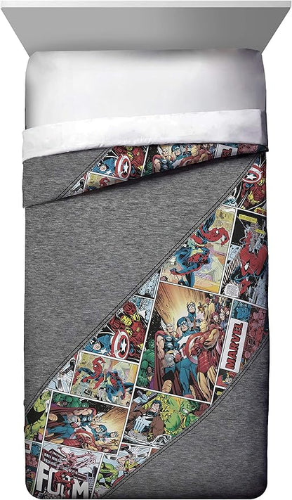 Jay Franco Marvel Comics 80th Anniversary Twin Comforter & Sham Set - Super Soft Kids Reversible Bedding - Fade Resistant Microfiber (Official Marvel Product)
