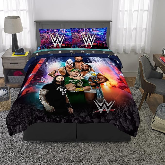Franco Kids Bedding Super Soft Comforter and Sheet Set, 5 Piece Full Size, WWE