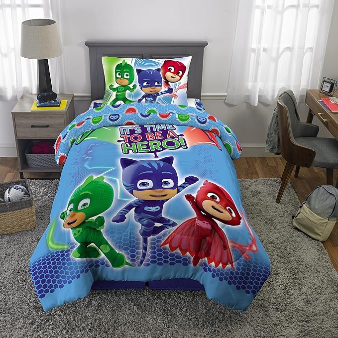Franco Kids Bedding Super Soft Comforter and Sheet Set, 4 Piece Twin Size, PJ Masks