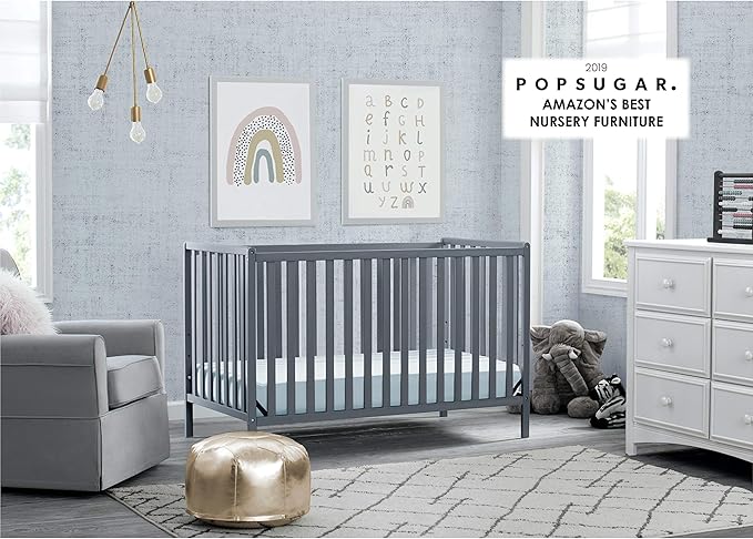 Delta Children Heartland 4-in-1 Convertible Crib - Greenguard Gold Certified, Charcoal Grey