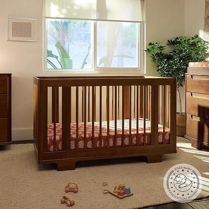 Babyletto Yuzu Convertible All-Stages Bassinet, Midi, Full-Size Crib in Natural Walnut, Greenguard Gold Certified, Portable & Adjustable with Conversion Kits and Pads Included