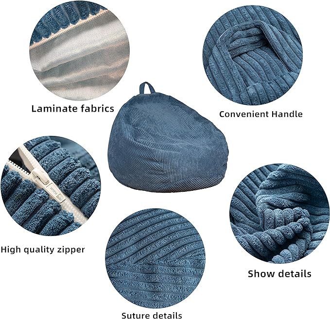 Bean Bag Chairs Cover (No Filler),Bean Bag Cover,Bean Bag for Kids,Adults,Teens-[Small 32 * 28 in]inches Gray Bean Bags