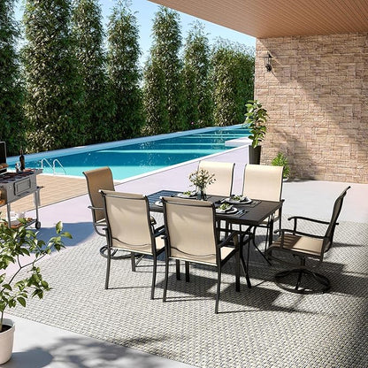Pamapic 7 Pieces Patio Dining Set, Outdoor Dining Set for Garden Backyard Poolside Deck,Outdoor Table and Chairs Set with 4 Textilene Swivel Chairs ＆ 2 Regular Chairs,Beige