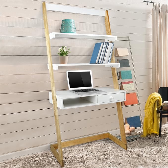 American Trails Freestanding Ladder Desk With Drawer, Natural Maple/White