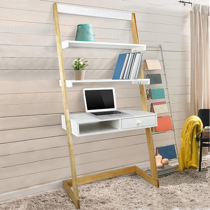American Trails Freestanding Ladder Desk With Drawer, Natural Maple/White