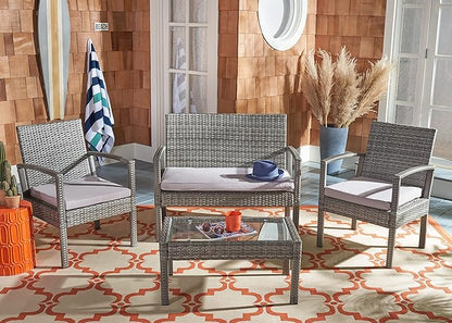 Safavieh PAT7507B Collection Bassey Grey 4-Piece Outdoor Living Patio Set