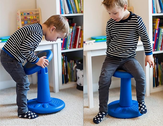 Studico ActiveChairs Kids Wobble Stool, Flexible Seating for Preschool & Elementary Classrooms, Improves Focus, Posture & ADHD/ADD, 14" Active Desk Chairs, Ages 3-7, Blue