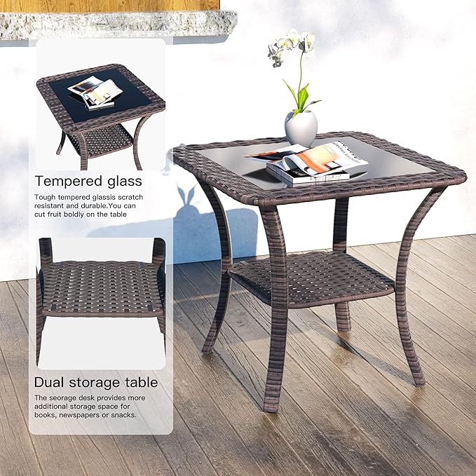 Kullavik 13PCS Outdoor Patio Furniture Set,PE Wicker Rattan Sectional Sofa Patio Conversation Sets with 43" 55000BTU Gas Propane Fire Pit Table,Swivel Rocking Chairs Set,Navy Blue