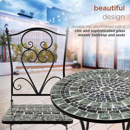 Alpine Corporation Alpine Marbled Glass Mosaic Bistro Set, Onesize, Black/Gray