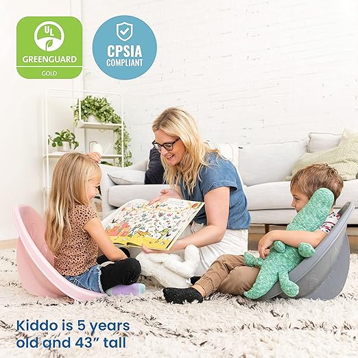 ECR4Kids Leaf Floor Seat, Rocker Chair, Pink/Grey, 6-Piece