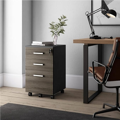 Lazio File Cabinet with Lock - Filing Cabinet for Home and Office - 3 Drawer Small Rolling File Cabinet -Wood Printer Stand with Storage for A4 Size/Legal Documents, File Folders (SLATE GRAY/Black)