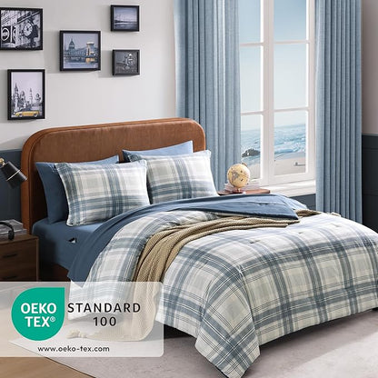 Blue King Size Comforter Set, Plaid King Bed Sets for Boys & Girls,Classic Homestead-Style King Sized Comforter Bedding Set with Sheets and Comforter Sets