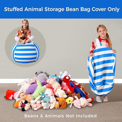 Aubliss Stuffed Animal Bean Bag Storage Chair (Blue/White Striped, Medium (32''))