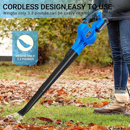 20V Cordless Leaf Blower with Battery and Charger, Leaf Blower Battery Operated, Rechargeable Electric Handheld Leaf Blowers Variable Speed with 2 Tubes for Patio, Leaves Blowing-Blue