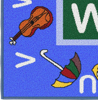 Machine Washable Educational Alphabet Design Non-Slip Rubberback 3x5 Kid's Area Rug for Playroom, Kid's Room, Bedroom, Kindergarten, 3'3" x 5', Blue