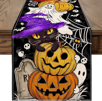 Halloween Table Runner 90 Inches Long Pumpkin Black Cat Halloween Table Runners Happy Halloween Boo Ghost Theme Decor for Kitchen Dining Table Home Party Decorations