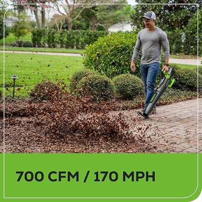 Greenworks 80V 700 CFM Cordless Leaf Blower, 2.5Ah Battery and 45 Minute Rapid Charger