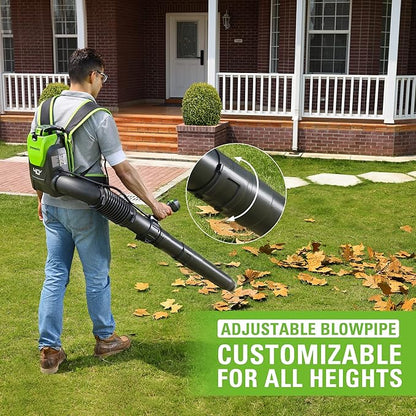 Greenworks 40V (165 MPH / 660 CFM / 75+ Compatible Tools) Cordless Brushless Backpack Leaf Blower, 8.0Ah Battery and Charger Included, Green
