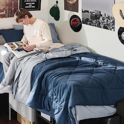 Bedsure Navy Twin XL Comforter Set - 5 Pieces Reversible Twin XL Bedding Sets, Navy Bed Set with Comforters, Sheets, Pillowcase & Sham