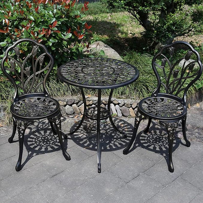 Patio Bistro Set.Rust-Resistant Cast Aluminum Bistro Table Set with Umbrella Hole for Backyard (Tulip Copper)