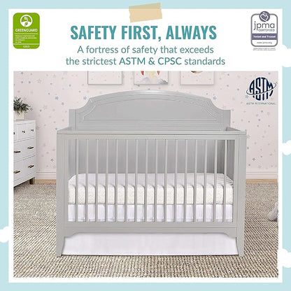 JPMA & Greenguard Gold Certified Milton 5-in-1 Convertible Crib Made with Sustainable New Zealand Pinewood in Pebble Grey, Non-Toxic Finish