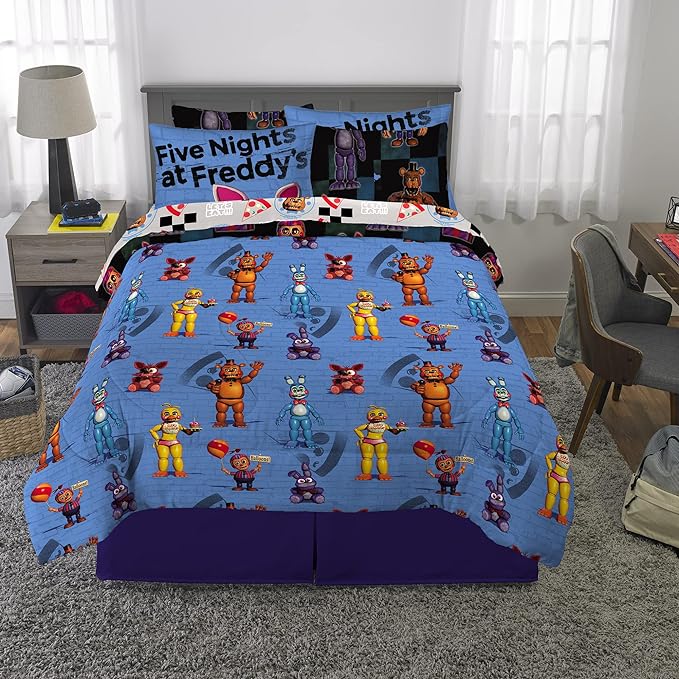 Franco Kids Bedding Super Soft Comforter and Sheet Set with Sham, 7 Piece Full Size, Five Nights At Freddy's