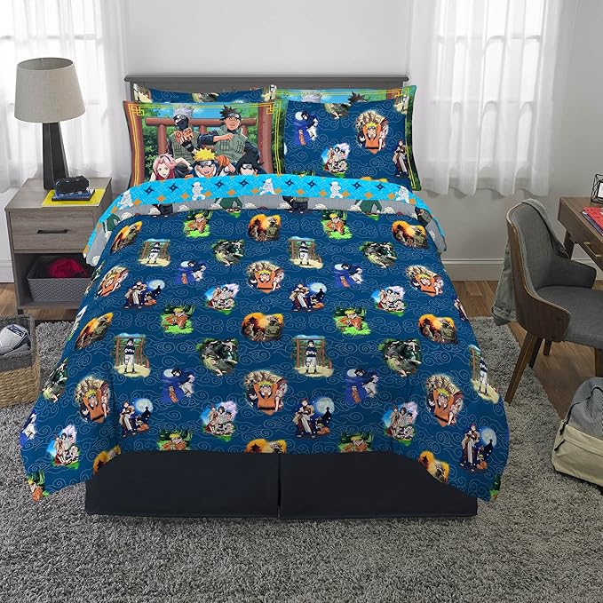 Naruto Anime Bedding Super Soft Comforter and Sheet Set with Sham, 7 Piece Full Size, By Franco