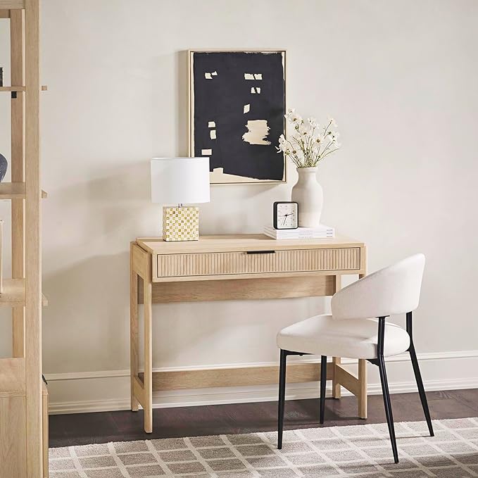 Walker Edison Office Writing and Computer Desk Spacious Desktop, Complementary in Living Spaces, 38 Inch, Reeded Coastal Oak