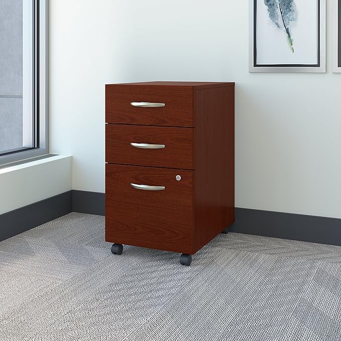Bush Business Furniture Series C Mobile Under Desk Arrives Fully Assembled | Stylish 3 Drawer File Cabinet for Professional or Home Office, Mahogany
