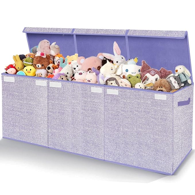 Toy Storage Box for Kids,Extra Large Toy Box Chest with Lids,Foldable Toy Organizers and Storage Bins with Handles for Nursery,Home,Office 35.8"x12.6"x16"(Purple)