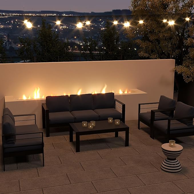 Solaste Aluminum Patio Furniture Set,5 Pieces Modern Outdoor Conversation Set Sectional Sofa with Upgrade Cushion and Coffee Table,Black Frame and Blue Cushion