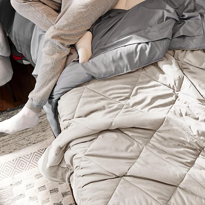 Bedsure Beige Twin XL Comforter Sets - 5 Pieces Reversible Twin XL Bedding Sets, Bed Sets Comforters, Sheets, Pillowcase & Sham, Grey XL Twin Bed in a Bag for College