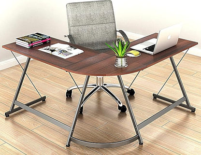 SHW L-Shaped Computer Gaming Desk, Walnut