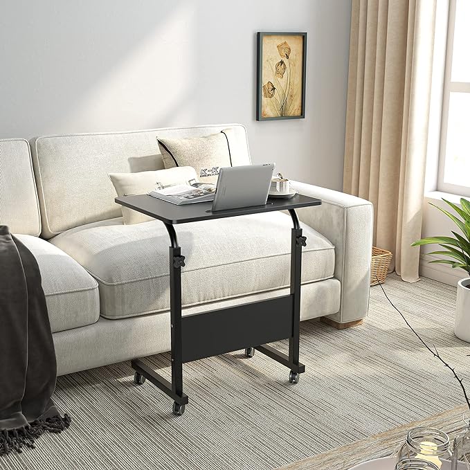 SogesHome 23.6'' Portable Computer Desk - Adjustable Standing Desk with Tablet Slot, Laptop Cart, and Mobile Bed Table, Black