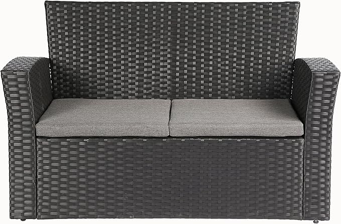 4 Pieces Outdoor Furniture Complete Patio Cushion Wicker P.E Rattan Garden Set, Full, Black