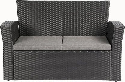 4 Pieces Outdoor Furniture Complete Patio Cushion Wicker P.E Rattan Garden Set, Full, Black
