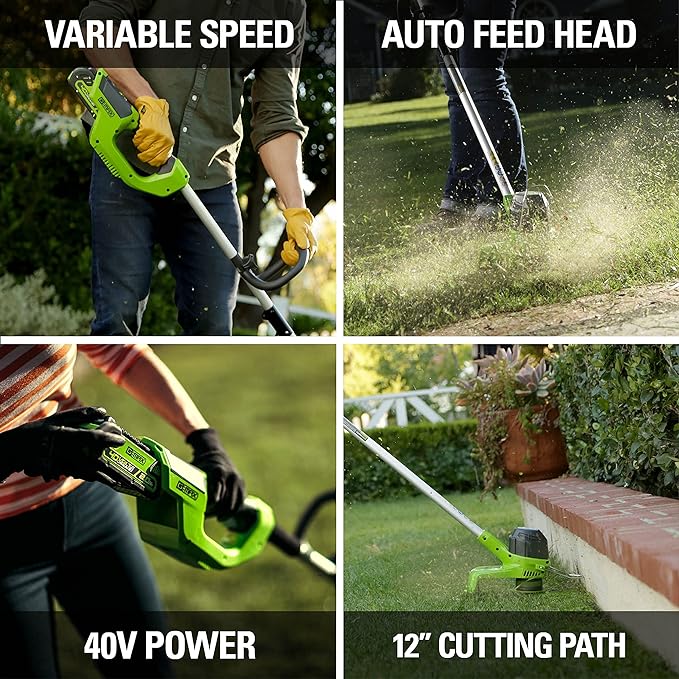 Greenworks 40V (550 CFM / 130 MPH) Brushless Axial Blower + Trimmer, 4.0Ah USB Battery and Charger Included