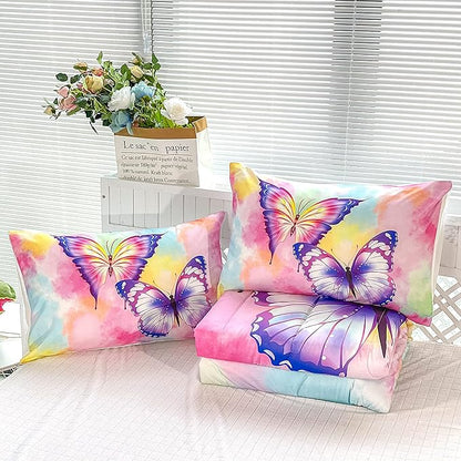 CVHOUSE Butterfly Bedding Set,Butterfly Comforter Queen,Butterfly Comforter Set for Girls Kids Teens,Butterflies Quilt Set with 1 Comforter and 2 Pillow Cases