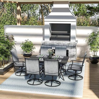 Pamapic 7 Pieces Patio Dining Set, Outdoor Dining Set All-Weather for Backyard Poolside Garden Deck, Modern Outdoor Table and Chairs Set with 6 Textilene Swivel Chairs,Gray