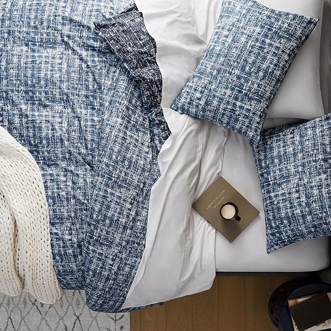 Hyde Lane Blue Full/Queen Comforter Set for Men, Modern Farmhouse Aesthetic Soft Bedding, Masculine Plaid Lines Pattern Bed Sets for All Season, 3 Pieces includes 1 Comforter, 2 Shams (90"x 90")