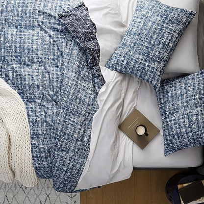 Hyde Lane Blue Full/Queen Comforter Set for Men, Modern Farmhouse Aesthetic Soft Bedding, Masculine Plaid Lines Pattern Bed Sets for All Season, 3 Pieces includes 1 Comforter, 2 Shams (90"x 90")