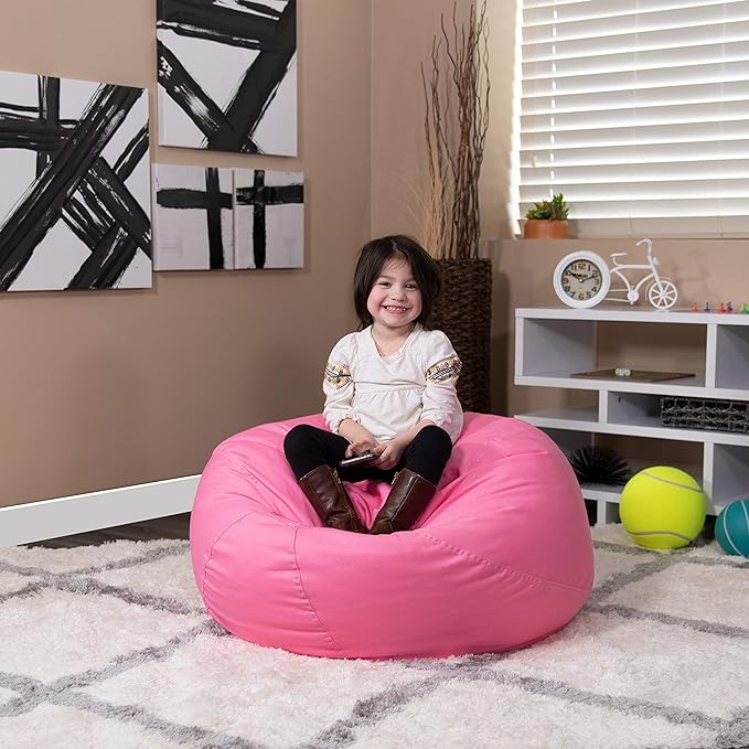 Flash Furniture Dillon Small Bean Bag Chair for Kids and Teens, Foam-Filled Beanbag Chair with Machine Washable Cover, Light Pink