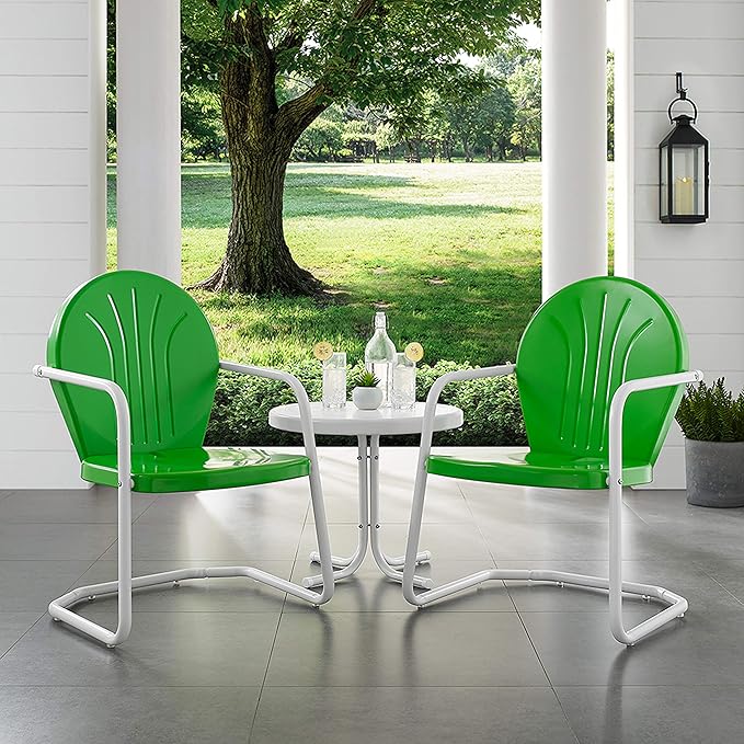 Crosley Furniture KO10004GR Griffith 3-Piece Retro Metal Outdoor Seating Set with Table and 2 Chairs, Grasshopper Green