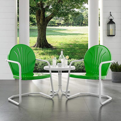 Crosley Furniture KO10004GR Griffith 3-Piece Retro Metal Outdoor Seating Set with Table and 2 Chairs, Grasshopper Green