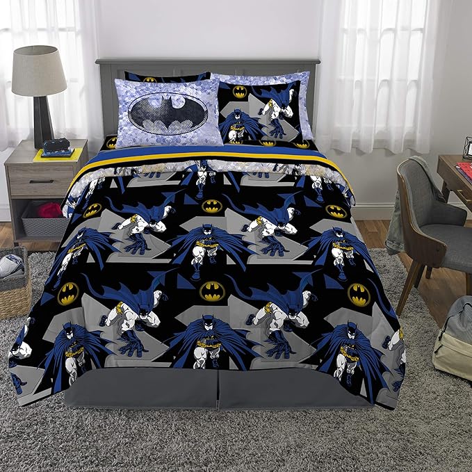 Franco Kids Bedding Super Soft Comforter and Sheet Set with Sham, 7 Piece Full Size, Batman