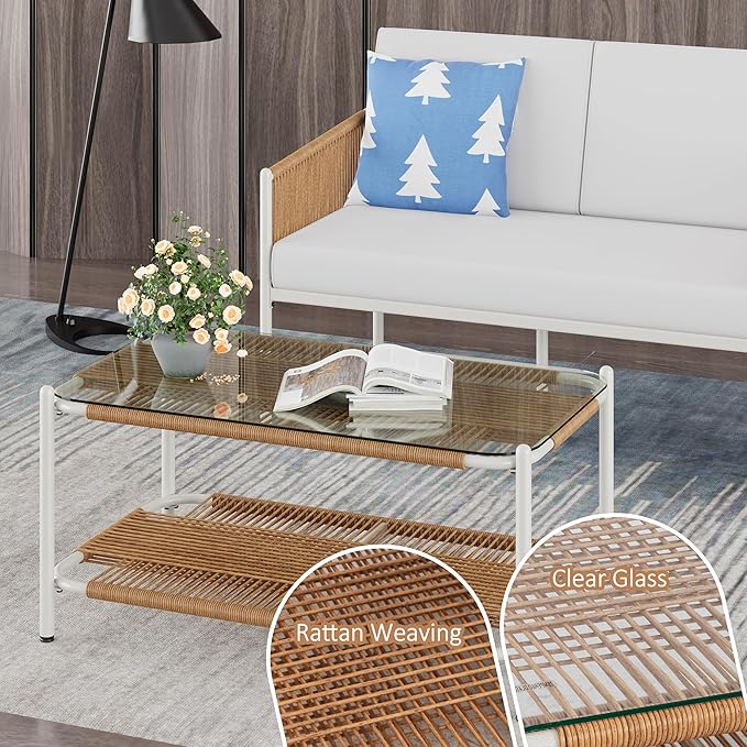 Shintenchi 2 Piece Patio Wicker Furniture Set, Outdoor Patio Furniture Rattan Conversation Set with Coffee Tables and Loveseat for Backyard, Balcony, Poolside