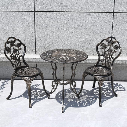 KAILI Outdoor Furniture Bistro Set with Rose Pattern 1 Table 2 Chairs for Garden Patio Porch (Rose-Bronzed)