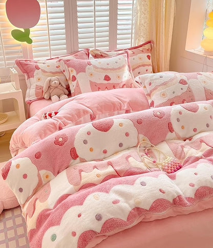 MorroMorn Twin Bedding Sets, Pink Duvet Cover Set, Kawaii Cream Cake Fluffy Comforter Covers Blanket Ultra Soft for Girls Kids Toddler Teen Women Twin/Twin XL Size