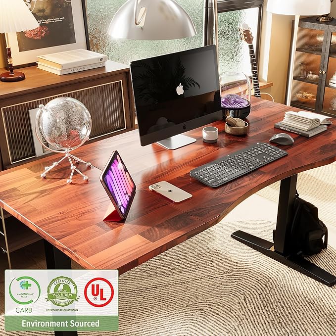Monomi Height Adjustable Electric Standing Desk, 55 x 28 Inches Stand up Desk, Sit Stand Home Office Computer Desk(Black Frame+Cherry Top)