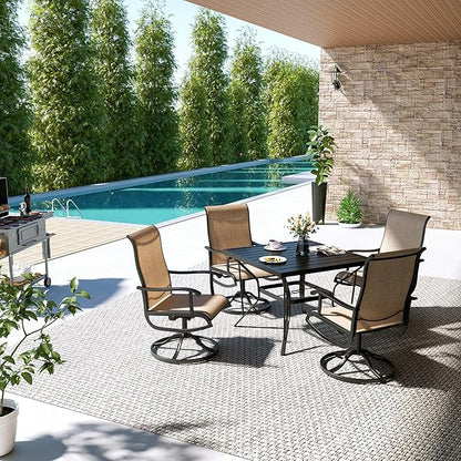 Pamapic 5 Pieces Patio Dining Set, All-Weather Outdoor Dining Set for Garden Backyard Poolside Deck,Outdoor Table and Chairs Set with 4 Textilene Swivel Chairs,Beige